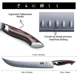 Carving Knife 12 Inch, Japanese High Carbon Steel Slicing Knife with Ergonomic Pakkawood Handle, Razor Sharp Brisket Knives for Meat Cutting, BBQ, Turkey