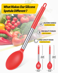 Pack of 2 Large Silicone Cooking Spoons,Non Stick Solid Basting Spoon,Heat-Resistant Kitchen Utensils for Mixing,Serving,Draining,Stirring (BLACK)