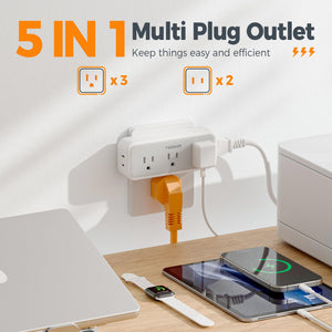 Multi Plug Outlet Extender, TESSAN Surge Protector Wall Plug Splitter with 5 Electrical Outlet Expander, Multiple Plug Adapter for Travel Home Office