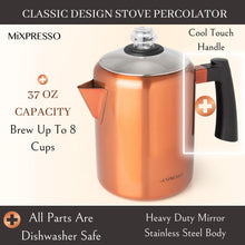 Load image into Gallery viewer, Mixpresso Stainless Steel Stovetop Coffee Percolator, 52 oz Classic Percolator Coffee Pot, Excellent As Camping Pot, 12 Cup Stainless Steel Camping Coffee Makers, Cool-Touch Handle.