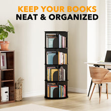 Load image into Gallery viewer, SpaceAid 4 Tier Rotating Bookshelf Tower, Spinning Bookcase Lazy Susan, Revolving 360 Book Shelf Storage Round Carousel, Vertical Rotate Turning Spiral Corner Organizer, White