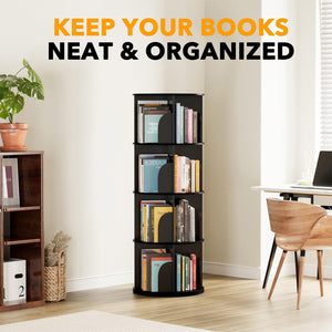 SpaceAid 4 Tier Rotating Bookshelf Tower, Spinning Bookcase Lazy Susan, Revolving 360 Book Shelf Storage Round Carousel, Vertical Rotate Turning Spiral Corner Organizer, White