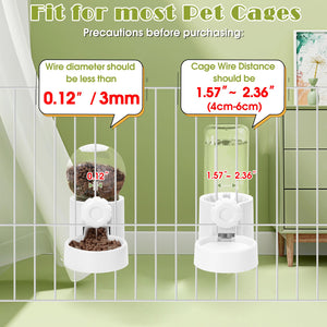 Hanging Automatic Pet Food Water Dispenser, 1L Auto Gravity Pet Feeder and 1L Water Dispenser Set, 34oz Cage Cat Dog Food and Water Dispenser for Kitten Puppy Bunny Guinea Pig (White)