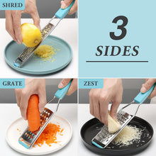 Load image into Gallery viewer, Lemon Zester Grater Three-piece Suit - Heavy Duty Kitchen Tool for Parmesan Cheese, Ginger, Garlic, Nutmeg, Chocolate, Vegetables，Fruits，Stainless Steel Grater Dishwasher Safe Black