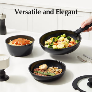 Redchef Ceramic Pots and Pans Set, Nonstick Kitchen Cookware Set with Detachable Handle, Non Toxic Cookware Set 16pcs, PFAS PFOA & PTFE Free, RV Ceramic Cookware for Camping, Dishwasher/Oven Safe
