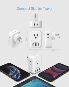 USB Charger Block, TESSAN Wall Plug Adapter with Electrical 4 Box Splitter 3 USB Wall Charger Ports, Multi Plug Outlet Extender Charging for Cruise, Travel, Office, Dorm Essentials