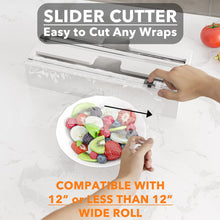 Load image into Gallery viewer, SpaceAid WrapNeat 2 in 1 Wrap Organizer with Cutter and Labels, Plastic Wrap, Aluminum Foil and Wax Bamboo Dispenser for Kitchen Storage Organization Holder for 12&quot; Roll (Natural)