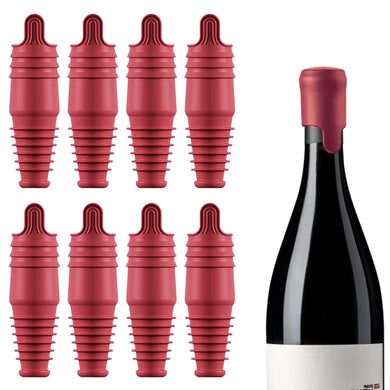 Silicone Wine Stopper Reusable Wine Bottle Stopper, 8Pcs Champagne Stoppers for Bottles, Food Grade Rubber Wine Stoppers for Wine Bottles (Black+Red)