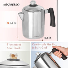 Load image into Gallery viewer, Mixpresso Stainless Steel Stovetop Coffee Percolator, 52 oz Classic Percolator Coffee Pot, Excellent As Camping Pot, 12 Cup Stainless Steel Camping Coffee Makers, Cool-Touch Handle.