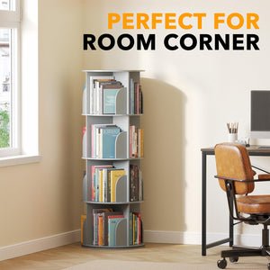 SpaceAid 4 Tier Rotating Bookshelf Tower, Spinning Bookcase Lazy Susan, Revolving 360 Book Shelf Storage Round Carousel, Vertical Rotate Turning Spiral Corner Organizer, White