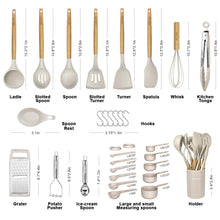 Load image into Gallery viewer, Kitchen Cooking Utensils Set,29 pcs Non-Stick Silicone Cooking Kitchen Utensils Set with Holder, Wooden Handle Silicone Kitchen Gadgets Utensil Set Spatula Turner Spoon Tongs Whisk (White)