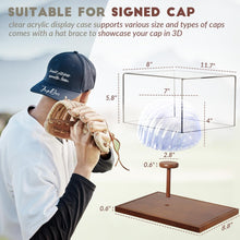 Load image into Gallery viewer, Transparent Acrylic Autographed Baseball Hat Display Box and Clear Cube Baseball Holder with Wooden Base