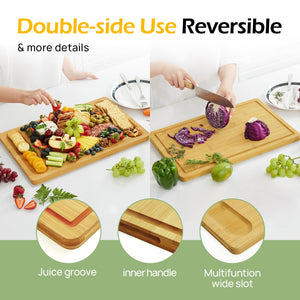 Bamboo Cutting Board, Durable Wood Cutting Boards for Kitchen with Deep Juice Grooves & Built-in Handles, Ideal Charcuterie & Chopping for Meat, Vegetables and Fruits Ideal Kitchen Gifts