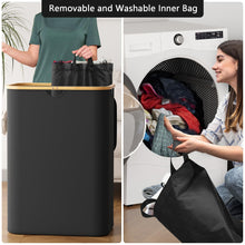 Load image into Gallery viewer, SpaceAid Laundry Hamper with Lid, 110L Large Tall Clothes Basket Bin with Bamboo Handles, Collapsible Laundry Hamper for Bedroom, Bathroom, Dorm, Laundry Room - Black