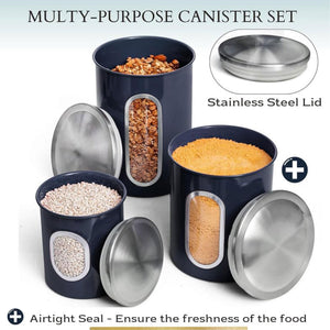 Mixpresso 3 Piece Black Canisters Sets For The Kitchen, Jars With See Window, Airtight Coffee Container Tea Organizer & Sugar Canister, Kitchen Canisters Set of 3 Black Kitchen Décor