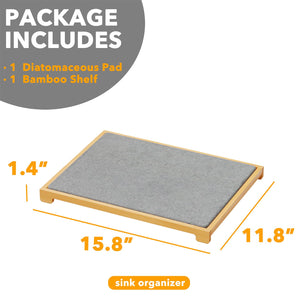 SpaceAid Bamboo Rack Dish Pad, Instant Dry Diatomaceous Earth Mat for Kitchen Counter, Stone Dish Fast Drying Mat Board (15.8 x 11.8 inch, White Marble)