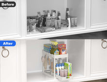 Load image into Gallery viewer, 2PC Under Sink Organizer Rack 2 Tier Under Sliding Cabinet Basket Organizer Drawer with 4 Hooks, Multi-purpose Under Sink Storage for Bathroom Kitchen Desktop（Black）
