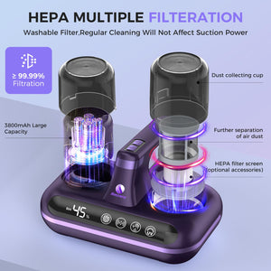 Mattress Vacuum Cleaner - 5-in-1 Cordless Bed Vacuum Cleaner, Powered by UV-C Light & Ultrasonic Technology, 16Kpa Strong Suction,Low Noise,Suitable for Dust, Pet Hair, Etc.