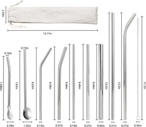 9 Pcs Stainless Steel Straws Metal Drinking Straws Reusable for Tumblers and Travel Mugs, Cleaning Brushes and Cloth Bag Included