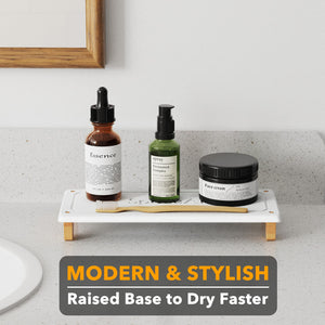 SpaceAid DryingNeat Sink Organizer, Instant Dry Sink Caddy Organizers, Kitchen Sponge Soap Holder Dispenser, Countertop Fast Drying Rack (Bamboo Feet, Gray)