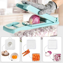 Load image into Gallery viewer, Vegetable Chopper, Multifunctional Vegetable Cutter Onion Chopper Mandoline Slicer Dicer with Colander Basket and Container 8 Interchangeable Blades