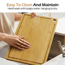 Load image into Gallery viewer, Bamboo Cutting Board, Durable Wood Cutting Boards for Kitchen with Deep Juice Grooves &amp; Built-in Handles, Ideal Charcuterie &amp; Chopping for Meat, Vegetables and Fruits Ideal Kitchen Gifts
