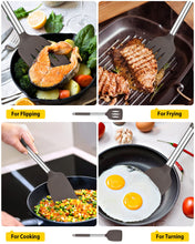 Load image into Gallery viewer, Pack of 2 Silicone Solid Turner, Non Stick Slotted Kitchen Spatulas, High Heat Resistant BPA Free Cooking Utensils, Ideal Cookware for Fish, Eggs, Pancakes(Black)