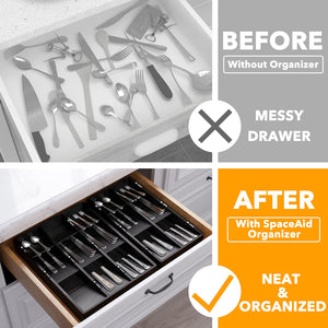 SpaceAid Bamboo Silverware Drawer Organizer with Labels, Kitchen Utensil Tray Holder Organizer for Flatware, Cutlery, Spoon and Knives Drawer Storage Organization (Natural, 6 Slots)