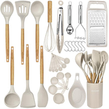Load image into Gallery viewer, Kitchen Cooking Utensils Set,29 pcs Non-Stick Silicone Cooking Kitchen Utensils Set with Holder, Wooden Handle Silicone Kitchen Gadgets Utensil Set Spatula Turner Spoon Tongs Whisk (White)