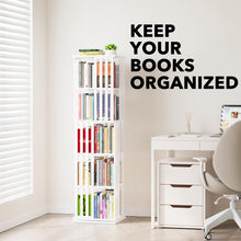 Load image into Gallery viewer, SpaceAid 6 Tier Rotating Bookshelf Tower, Bamboo Spinning Book Shelf, Revolving 360 Bookcase Storage Swivel Round Carousel, Vertical Rotate Turning Spiral Corner Organizer (6-Tier Walnut)