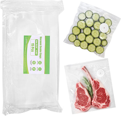 Vacuum Sealer Bags, Reusable Vacuum Zipper Bag, BPA Free Heavy Duty Vacuum Storage Bag for Food, Medium Size 15 Bags