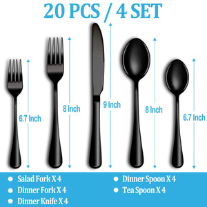 20 Piece Silverware Set Service for 4,Premium Stainless Steel Flatware Set,Mirror Polished Cutlery Utensil Set,Durable Home Kitchen Eating Tableware Set,Include Fork Knife Spoon Set,Dishwasher Safe