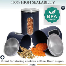 Load image into Gallery viewer, Mixpresso 3 Piece Black Canisters Sets For The Kitchen, Jars With See Window, Airtight Coffee Container Tea Organizer &amp; Sugar Canister, Kitchen Canisters Set of 3 Black Kitchen Décor