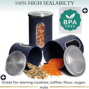 Mixpresso 3 Piece Black Canisters Sets For The Kitchen, Jars With See Window, Airtight Coffee Container Tea Organizer & Sugar Canister, Kitchen Canisters Set of 3 Black Kitchen Décor