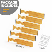 Load image into Gallery viewer, SpaceAid Bamboo Dresser Drawer Dividers 6 Pack, 4.65“ High Adjustable 12.5“-17” Drawer Organizers, Expandable Organization for Clothing, Clothes, Dressers, Natural