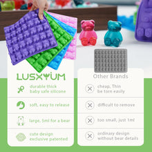 Load image into Gallery viewer, Large Gummy Bear Molds 5 ML, BPA-FREE Silicone Chocolate Candy Gummy Molds with 4 Droppers and Cleaning Brush 140 Cavity, Set of 4