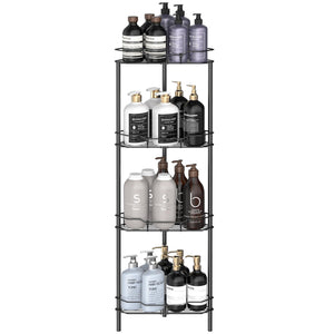 4 Tier Floor Standing Corner Shower Caddy Organizer Shelf with Hooks, Bathroom Shelves Stand Rack, Black
