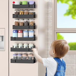 4 Pack Magnetic Spice Rack Organizer for Refrigerator and Oven, Black Fridge Organizers and Storage for Kitchen
