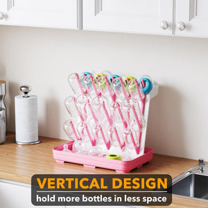 SpaceAid Baby Bottle Drying Rack with 20 Hooks, Space Saving Kitchen Bottles Rack Dryer, Vertical Baby Bottle Holder Organizer for Countertop Storage Accessories (White and Gray)