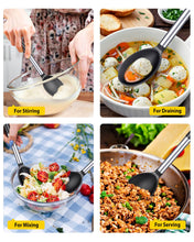 Load image into Gallery viewer, Pack of 2 Large Silicone Cooking Spoons,Non Stick Solid Basting Spoon,Heat-Resistant Kitchen Utensils for Mixing,Serving,Draining,Stirring (BLACK)