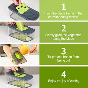 Mandoline Slicer Vegetable Slicer With 2 L Container for Potatoes, Tomatoes, Cucumbers, Carrots With 10 Blades White