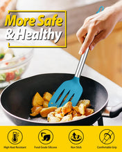 Load image into Gallery viewer, Pack of 4 Silicone Cooking Utensils Set, Non Stick Large Solid Spatulas, Heat Resistant Black Slotted Spoons, Ideal BPA Free Kitchen Turners for Frying, Mixing,Serving,Draining,Turning,Stirring