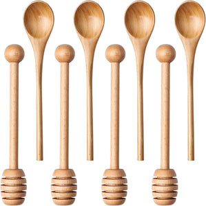 4pcs 6inch Honey Dipper Stick,Long Handle Coffee Stirring Spoons,Wooden Honey Jar Spoons Stirrer,Dessert Iced Tea Cocktail Mixing Spoons for Home Kitchen