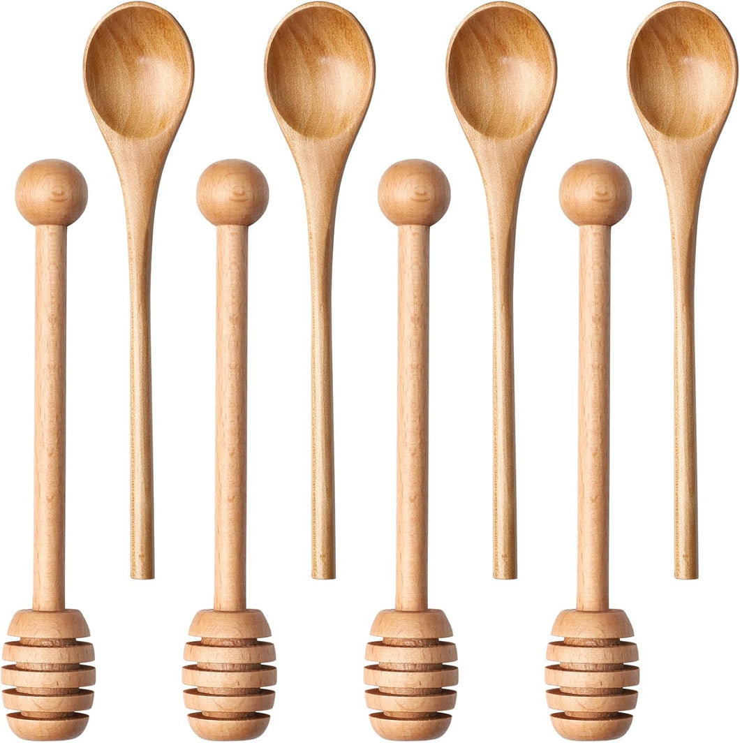 4pcs 6inch Honey Dipper Stick,Long Handle Coffee Stirring Spoons,Wooden Honey Jar Spoons Stirrer,Dessert Iced Tea Cocktail Mixing Spoons for Home Kitchen