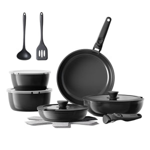 Redchef Ceramic Pots and Pans Set, Nonstick Kitchen Cookware Set with Detachable Handle, Non Toxic Cookware Set 16pcs, PFAS PFOA & PTFE Free, RV Ceramic Cookware for Camping, Dishwasher/Oven Safe