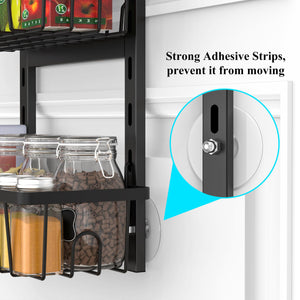 Over The Door Pantry Organizer, 7-Tier Metal Pantry Organization and Storage for Kitchen with Adjustable Shelves, Hanging Spice Seasoning Rack, Black