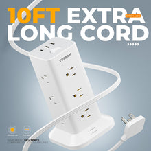 Load image into Gallery viewer, Tower Power Strip with 6 Feet Extension Cord, 8 Outlets 3 USB Chargers, 1700 Joules Surge Protection, Extension Cord with Multiple Outlets, 1875W, Office Supplies, Dorm Essentials, Charging Station