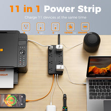 Load image into Gallery viewer, Power Strip Surge Protector, TESSAN Flat Plug Extension Cord with 8 Outlets 3 USB Charger(1 USB C), 1080 Joules Protection, Wall Mountable Charging Station for Home Office School Dorm Room Essentials