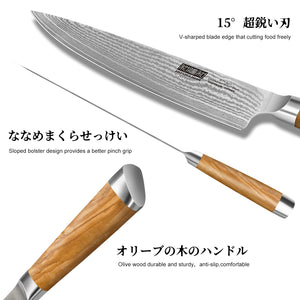 Damascus Kitchen Knife Set 3-Piece, Ultra Sharp 8" Chef Knife, 7" Santoku Knife, 3.75" Paring Knife, Professional VG-10 Damascus Super Steel Chef Knife Set with Ergonomic Handle