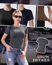 Load image into Gallery viewer, TNNZEET 6 Pack Womens Shirts - Short Sleeve Slim Fit Tight Crop Tops Spring Summer Clothes Basic Tees for Workout Gym Casual